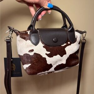 NWT House of Harlow 1960 Cowhide Cow Calf Hair Small Top Handle Crossbody Bag